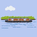 Brush Strokes Side View Narrow Boat Vector Illustration