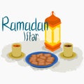 Dates With Drinks and Lantern Vector Illustration for Iftar Concept