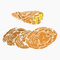 Brush Strokes Top Side View Masala Dosa Vector Illustration