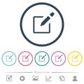 Editbox with pencil flat color icons in round outlines