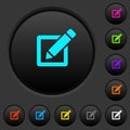 Editing box with pencil dark push buttons with color icons