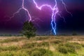 Editing of the natural landscape BalloÃÂ«rveld with very heavy thunderstorms and violent lightning
