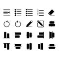 Editing text icon set include indent,bullet,numbering,list,eraser,undo,pen, pencil,draw,compose,write,bottom,distribute,top,select