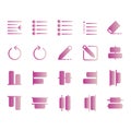 Editing text icon set include indent,bullet,numbering,list,eraser,undo,pen, pencil,draw,compose,write,bottom,distribute,top,select Royalty Free Stock Photo