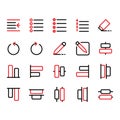 Editing text icon set include indent,bullet,numbering,list,eraser,undo,pen, pencil,draw,compose,write,bottom,distribute,top,select Royalty Free Stock Photo