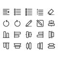 Editing text icon set include indent,bullet,numbering,list,eraser,undo,pen, pencil,draw,compose,write,bottom,distribute,top,select Royalty Free Stock Photo