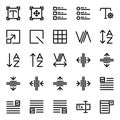 Editing text icon set include setting,scale,task,grid,fine,box,kerning,adjust,alphabet,sort,tracking,type,format,layout,image,form