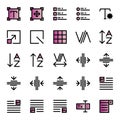 Editing text icon set include setting,scale,task,grid,fine,box,kerning,adjust,alphabet,sort,tracking,type,format,layout,image,form