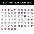 Editing text icon set include text bold,document,paste,spacing,increase,redo,align,compose,distribute,scale,grid,kerning,layout