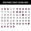 Editing text icon set include text bold,document,paste,spacing,increase,redo,align,compose,distribute,scale,grid,kerning,layout