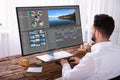 Editor Editing Video On Computer Royalty Free Stock Photo