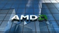 Editorial, AMD logo on glass building.