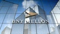 Editorial, The Bank of New York Mellon Corporation logo on glass building.