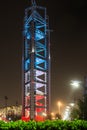 Broadcast tower in red night illumination