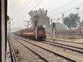 Editorial. Dated-18th April 2020, location - New Delhi.An Indian Frieght train. A forward view of outside the train door Royalty Free Stock Photo