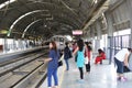 Editorial: Gurgaon, Delhi, India: 06th June 2015: People waiting for Metro train at MG Road Gurgaon Station