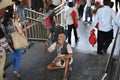 Editorial: Gurgaon, Delhi, India: 06th June 2015: An unidentified old poor man begging from people at Gurgaon,Delhi M.G Road Metro