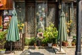 Happy decor facade of cafe in small town in China.