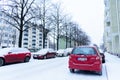 Editorial: Helsinki City, Finland, 21th December 2018. Car on the road in village with snow and winter season at Helsinki, Finland Royalty Free Stock Photo