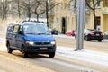 Editorial: Helsinki City, Finland, 22th December 2018. Car on the road in village with snow and winter season in the morning at Royalty Free Stock Photo