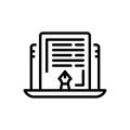 Black line icon for Editorial, article and laptop