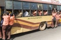 Editorial illustrative image. School childen in bus India