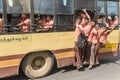 Editorial illustrative image. School childen in bus India