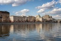 Editorial image March 2021, Moscow Russia. View of the river and the city, the buildings are reflected in the water