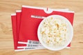 Editorial image of Netflix red mailing envelopes with popcorn