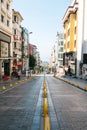 Istanbul, June 11, 2017: Pespective view down the road on passage street with no traffic in Aksaray, Fatih.