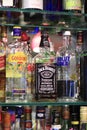 Editorial image of some alcohol bottles in a row,