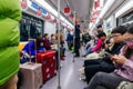 Inside carriage of Shanghai Metro tube train, China