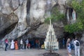 Grotto Masabiel - a cave in the rock, the site of the apparitions of Our Lady of Lourdes Royalty Free Stock Photo