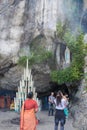 Grotto Masabiel - a cave in the rock, the site of the apparitions of Our Lady of Lourdes Royalty Free Stock Photo