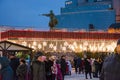 Editorial. Kyiv/Ukraine - January, 13, 2018: New Year`s Fair on Sophia Square near a monument of Bogdan Khmelnitsky