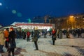 Editorial. Kyiv/Ukraine - January, 13, 2018: New Year`s Fair on Sophia Square near a monument of Bogdan Khmelnitsky