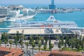 Editorial. May, 2018. Barcelona, Spain. View of the Port of Barcelona from Montjuic