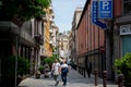 Editorial. May, 2018. People walking in street in Girona