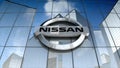 Editorial, Nissan Motor Company Ltd logo on glass building.