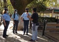 EDITORIAL: 10 OCTOMBER 2020, IOANNINA ,GREECE , POLICEMEN CHECKING COVID-19 REGULATIONS COMPLIANT masked police officers check
