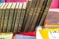 EDITORIAL OLD BOOKS IN ANTIQUES FAIR Royalty Free Stock Photo