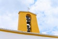 Santa Gertrudis Ibiza Spain May 24 2023. Editorial picture of the bell tower of Santa Gertrudis de Fruitera church