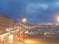 Editorial port harbor Marseille France with boats night scene