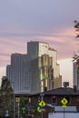 EDITORIAL Reno, NV - USA - May 6 2021: Silver Legacy Casino viewed at sunset from University Nevada Reno campus Royalty Free Stock Photo