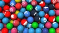 Editorial shot: filled screen 3D rendering balls with white icons. Round spheres with logo of social networks, Internet Royalty Free Stock Photo
