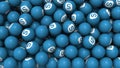 Editorial shot: filled screen 3D rendering blue balls with white icon Skype. Round spheres with logo of the social