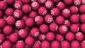 Editorial shot: filled screen 3D rendering purple balls with white icon. Round spheres with logo of the social network