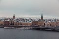 Classic view of Stockholm Sweden and the old town behind the bridge on a winter day