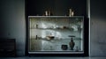 Editorial Style Photograph Of Curio Cabinet In Simple Brutalist Environment