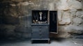 Editorial Style Photograph Of Jewelry Armoire In Simple Brutalist Environment